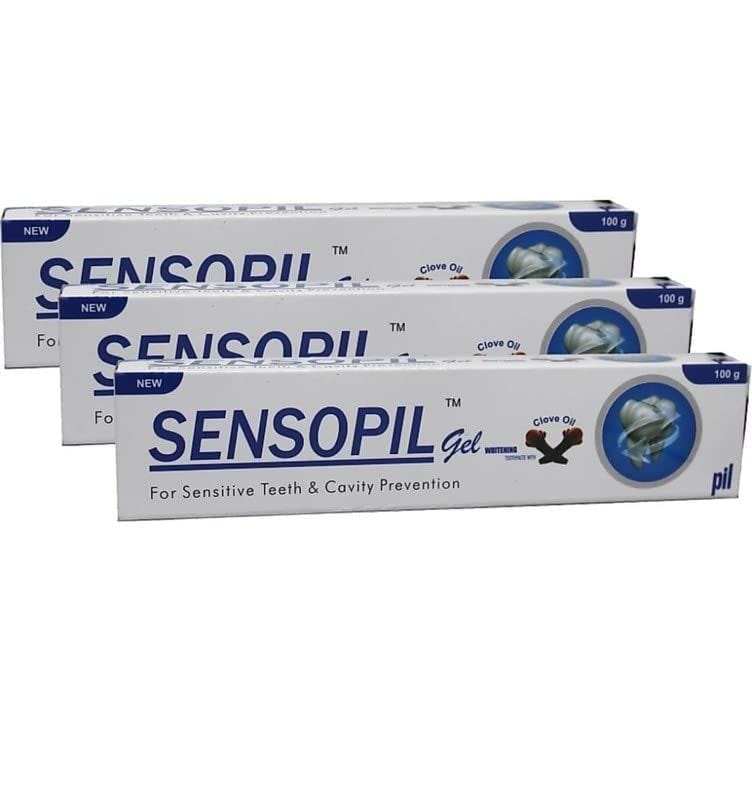 Sensopil Gel Whitening Toothpaste With Clove Oil for Sensitive Teeth & Cavity Prevention (Pack of 3, 300gm)