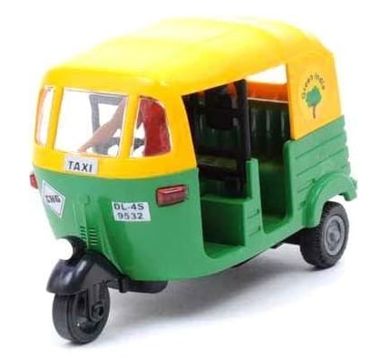 Mehtab Pull Back Plastic Mini Auto Rickshaw Toy Realistic Design Perfect for Kids Fun (Pack of 1, Multicolor)