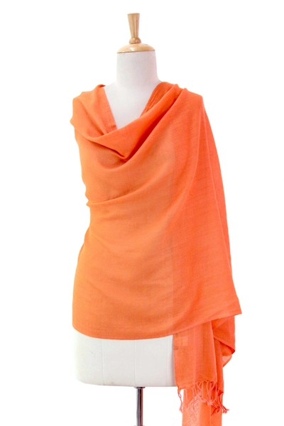 Handcraft Shawl Wool Blend Orange Wrap