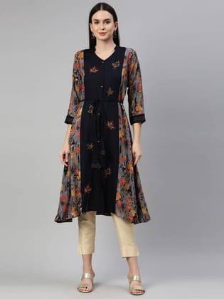 Women Floral Print Viscose Rayon A-line Kurta  (Grey)