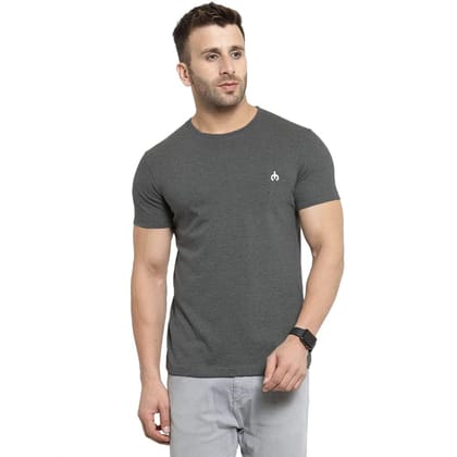 Men Solid Round Neck Cotton Blend Grey T-Shirt