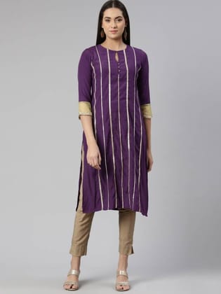 Women Solid Crepe A-line Kurta  (Purple)