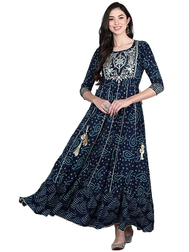 Anarkali Women's Long Gown with Side Dori Navy Blue