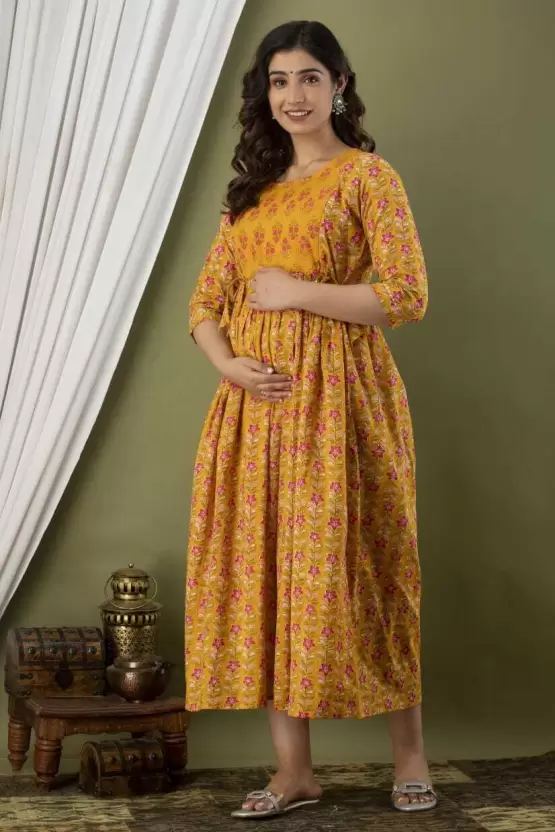 Vishuddhi Creation Women's Printed Pure Cotton A Line Stright Kurta yellow