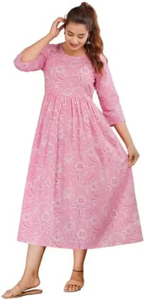 Vishuddhi Creation Women's Cotton Women Printed Kurta (Pink)