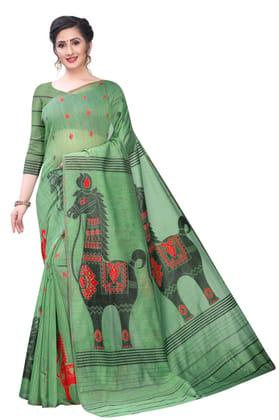 Silk Zone Women's Linen Cotton Slub Woven Saree with Blouse Piece