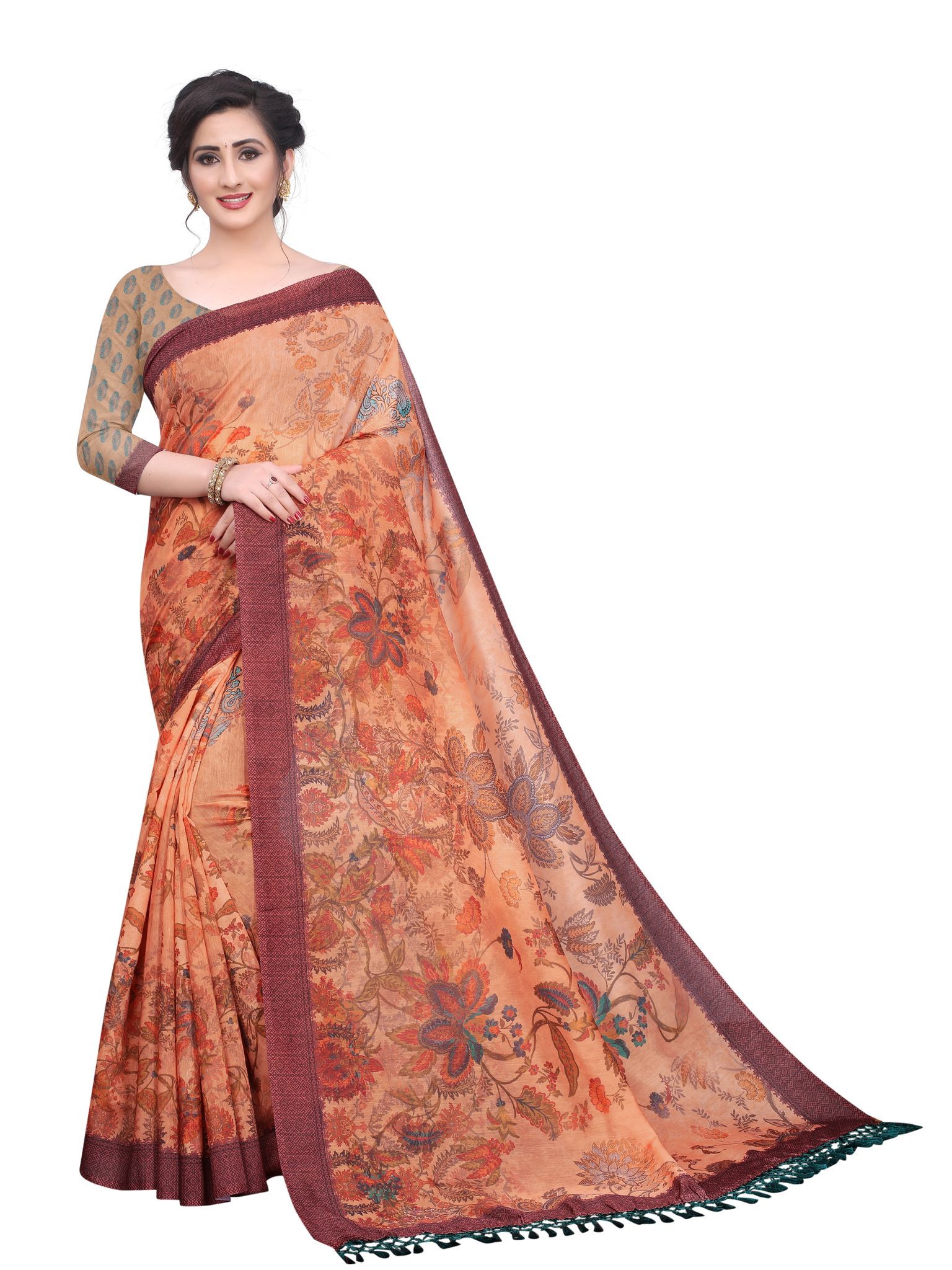 Silk Zone Women's Cotton Digital Printed Saree With Unstitched Blouse Piece