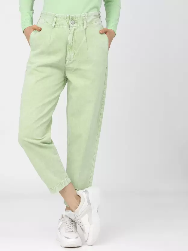 Women Regular Mid Rise Light Green Trousers