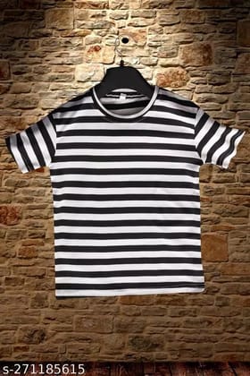 Stripe Round Neck Cotton Blend T-Shirt for Women