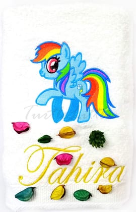 TurtleLittle, Cotton, Rainbow Dash Pony Personalised Kids Bath Towel, 500 GSM(Set of 1, White)