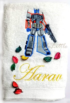 TurtleLittle, Cotton, Transformer Optimus Prime Personalised Kids Bath Towel, 500 GSM (Set of 1, White)