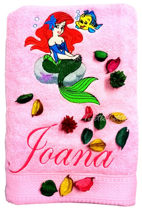 TurtleLittle, Cotton, Mermaid Princess Ariel Personalised Kids Bath Towel, 500 GSM(Set of 1, Pink)