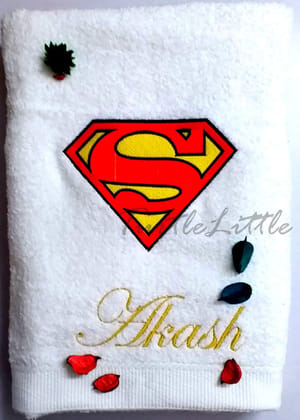 TurtleLittle, Cotton, Superman Logo Personalised Adult Bath Towel, 600 GSM (Set of 1, White)