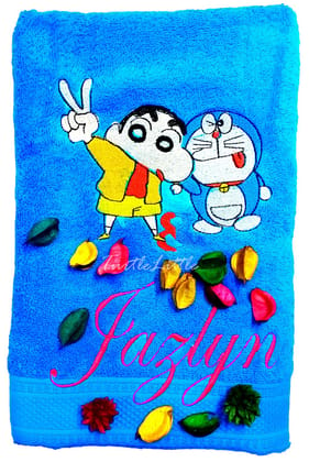 TurtleLittle, Cotton, Shin Chan Personalised Kids Bath Towel, 500 GSM (Set of 1, Blue)