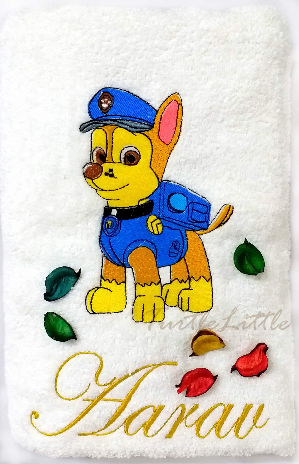 TurtleLittle, Cotton, Paw Patrol Chase Kids Personalised Towel, 500 GSM (Set of 1, White)