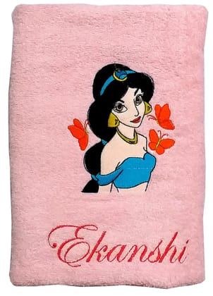 TurtleLittle, Cotton, Princess Jasmine Personalised Kids Bath Towel, 500 GSM (Set of 1, Pink)