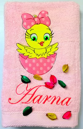 TurtleLittle, Cotton, New Born Baby Girl Chick Personalised Kids Bath Towel, 500 GSM, (Set of 1, Pink)