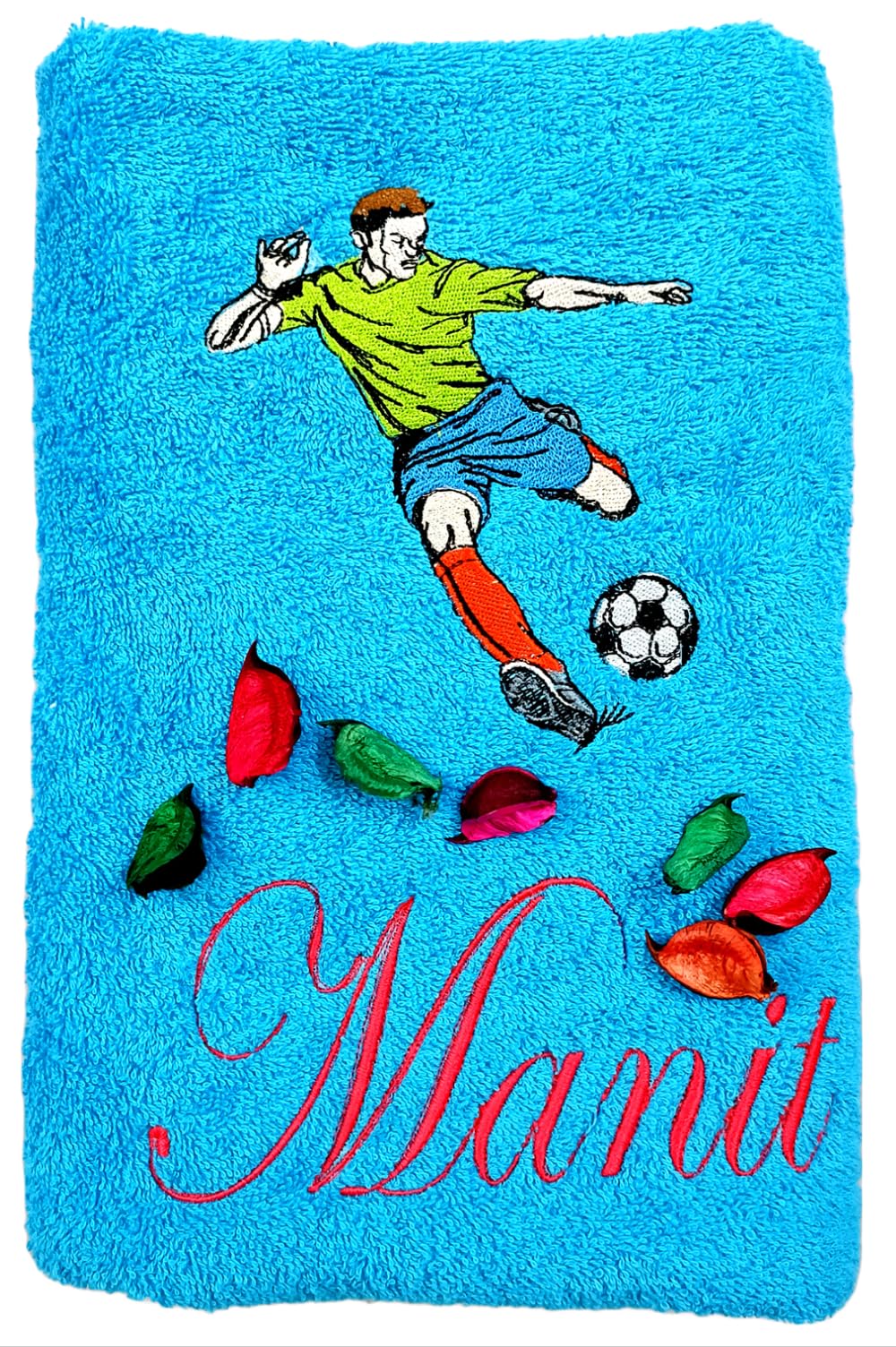 TurtleLittle, 100% Cotton, Footballer/Soccer Player Personalised Adult Bath Towel, 500 GSM (Set of 1, Blue)