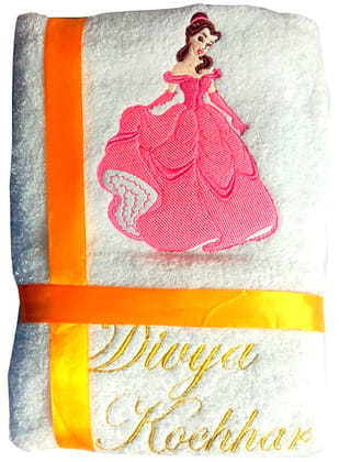 TurtleLittle, Cotton, Barbie Princess Personalised Kids Bath Towel, 500 GSM (Set of 1, White)