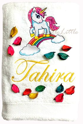 TurtleLittle, Cotton, Little Unicorn Pony Personalised Kids Bath Towel, 500 GSM (Set of 1, White)