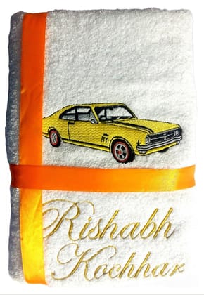 TurtleLittle, 100% Cotton, Personalised Yellow Mustang Adult Bath Towel, 600 GSM (Set of 1, White)