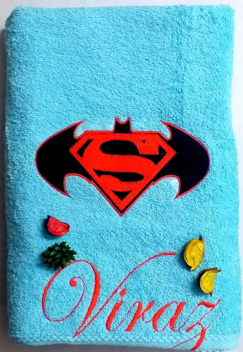 TurtleLittle, 100% Cotton, Super-Batman Logo Personalised Adult Bath Towel, 600 GSM (Set of 1, Blue)