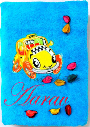 TurtleLittle, Cotton, Baby Car Personalised Kids Bath Towel, 500 GSM (Set of 1, Blue)