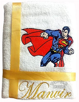 TurtleLittle, Cotton, Superman Personalised Kids Bath Towel, 500 GSM (Set of 1, White)