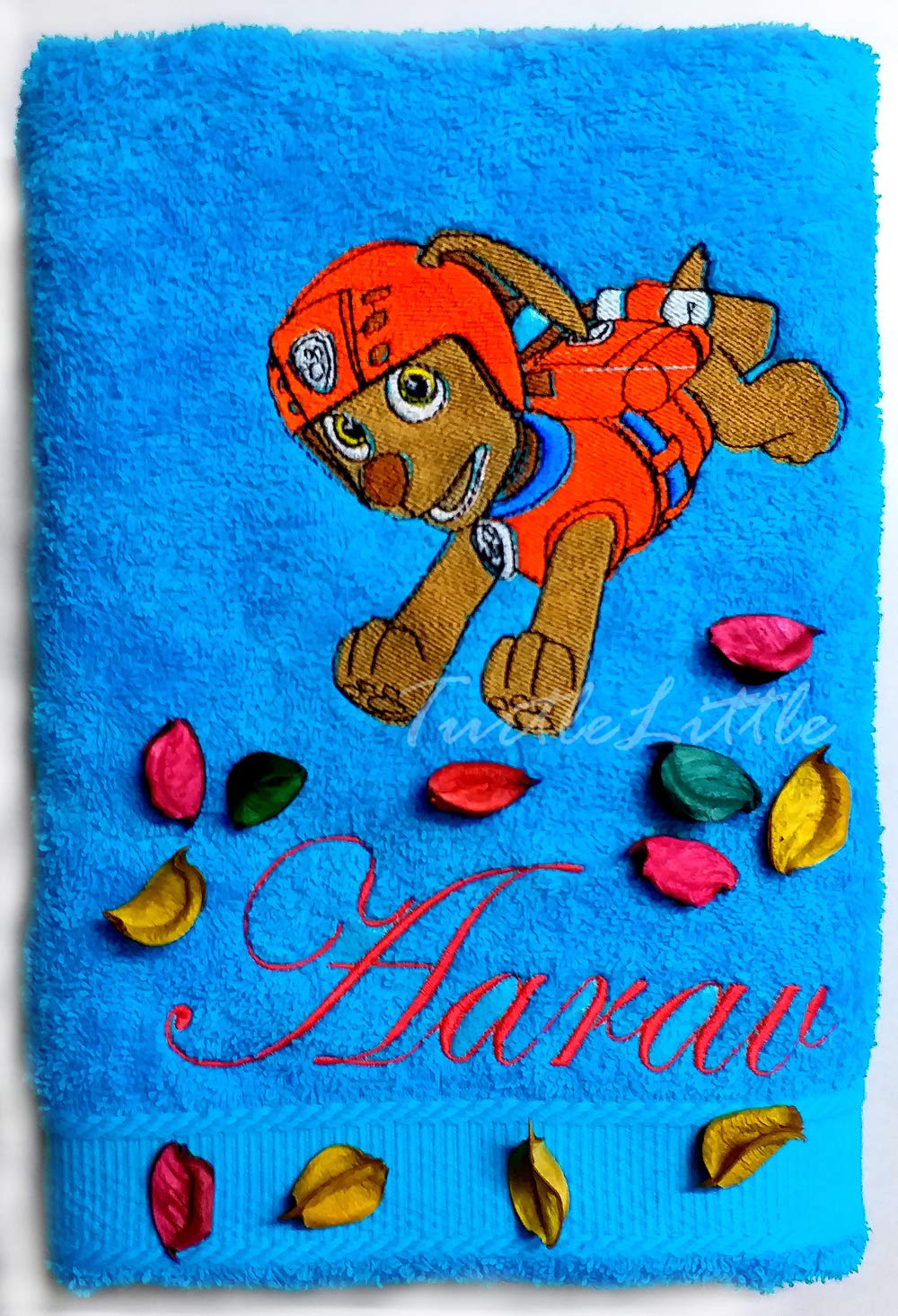 TurtleLittle, Cotton, Zuma of Paw Patrol Personalised Kids Bath Towel, 500 GSM (Set of 1, Blue)