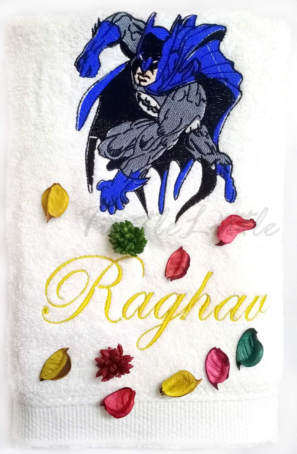 TurtleLittle, Cotton, Batman Personalised Kids Bath Towel, 500 GSM (Set of 1, White)