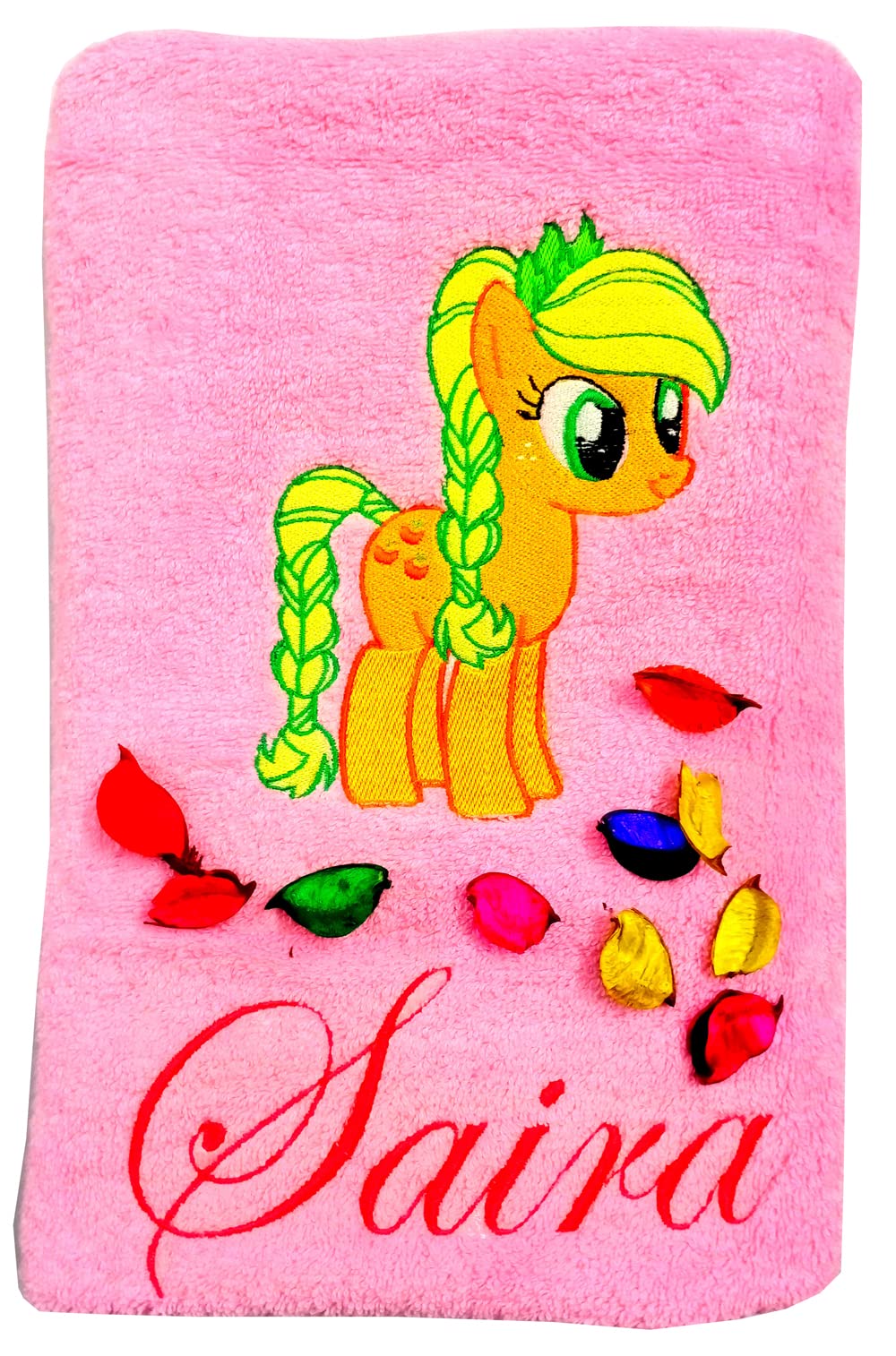 TurtleLittle, Cotton, Applejack Pony Unicorn Personalised Kids Bath Towel, 500 GSM (Set of 1, Pink)