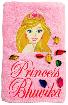 TurtleLittle, Cotton, Barbie Princess Personalised Kids Bath Towel, 500 GSM (Set of 1, Pink)