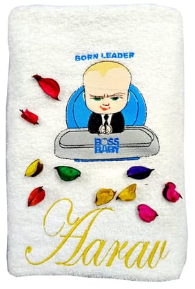 TurtleLittle, Cotton, Boss Baby Personalised Kids Bath Towel, 500 GSM (Set of 1, White)