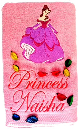 TurtleLittle,100% Cotton, Princess Barbie Personalised Kids Bath Towel, 500 GSM (Set of 1, Pink)