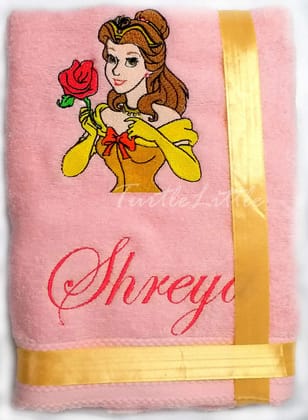 TurtleLittle, Cotton, Barbie Princess Personalised Kids Bath Towel, 500 GSM (Set of 1, Pink)