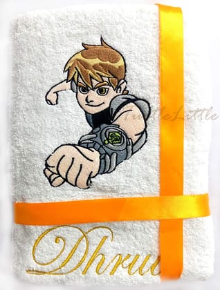 TurtleLittle, Cotton, Ben10 Personalised Kids Bath Towel, 500 GSM (Set of 1, White)