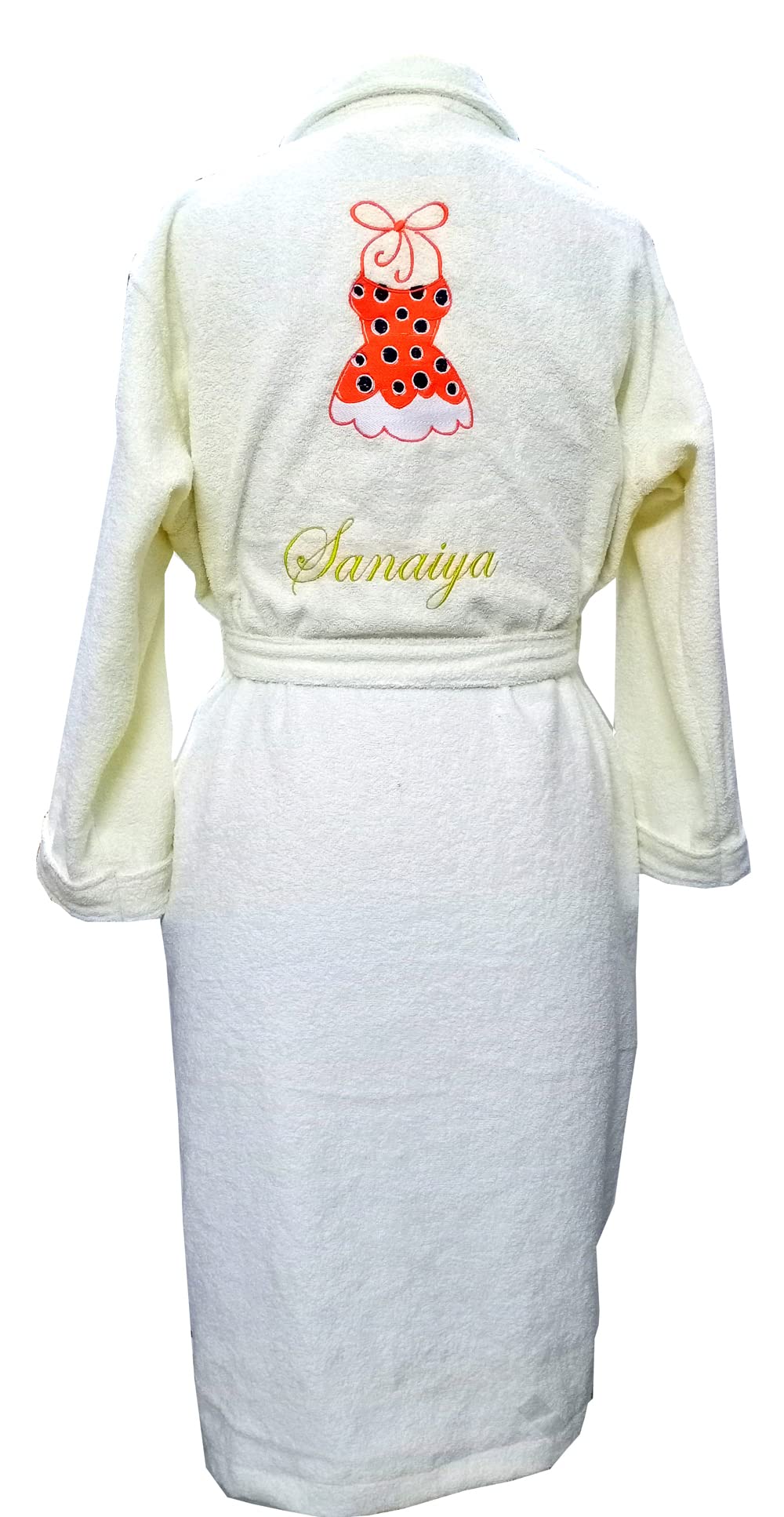 TurtleLittle, Cotton, Personalized Beach Wear Swimsuit Bathrobe for Adults/Women with Name and Initials, 350 GSM (Set of 1, Ivory White)