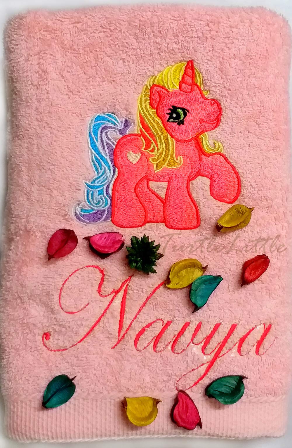 TurtleLittle, Cotton, My Little Pony Unicorn Personalised Kids Bath Towel, 500 GSM (Set of 1, Pink)