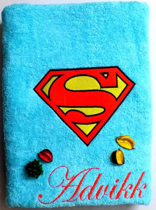 TurtleLittle, 100% Cotton, Superman Logo Personalised Adult Bath Towel, 600 GSM (Set of 1, Blue)