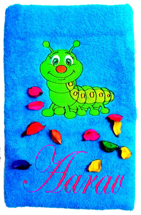 TurtleLittle, Cotton, Caterpillar Personalised Kids Bath Towel, 500 GSM (Set of 1, Blue)