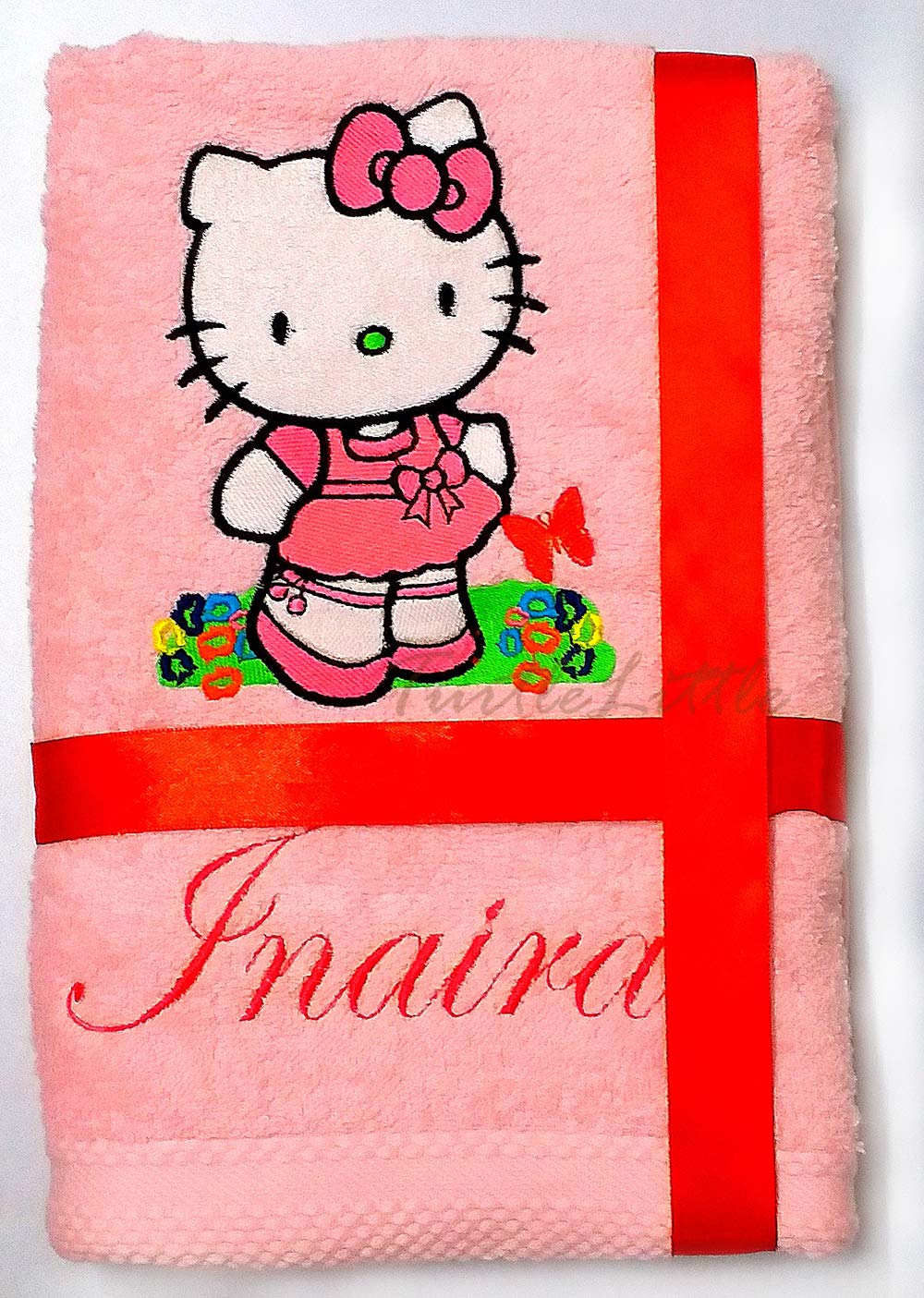 TurtleLittle, Cotton, Hello Kitty Personalised Kids Bath Towel, 500 GSM (Set of 1, Pink)