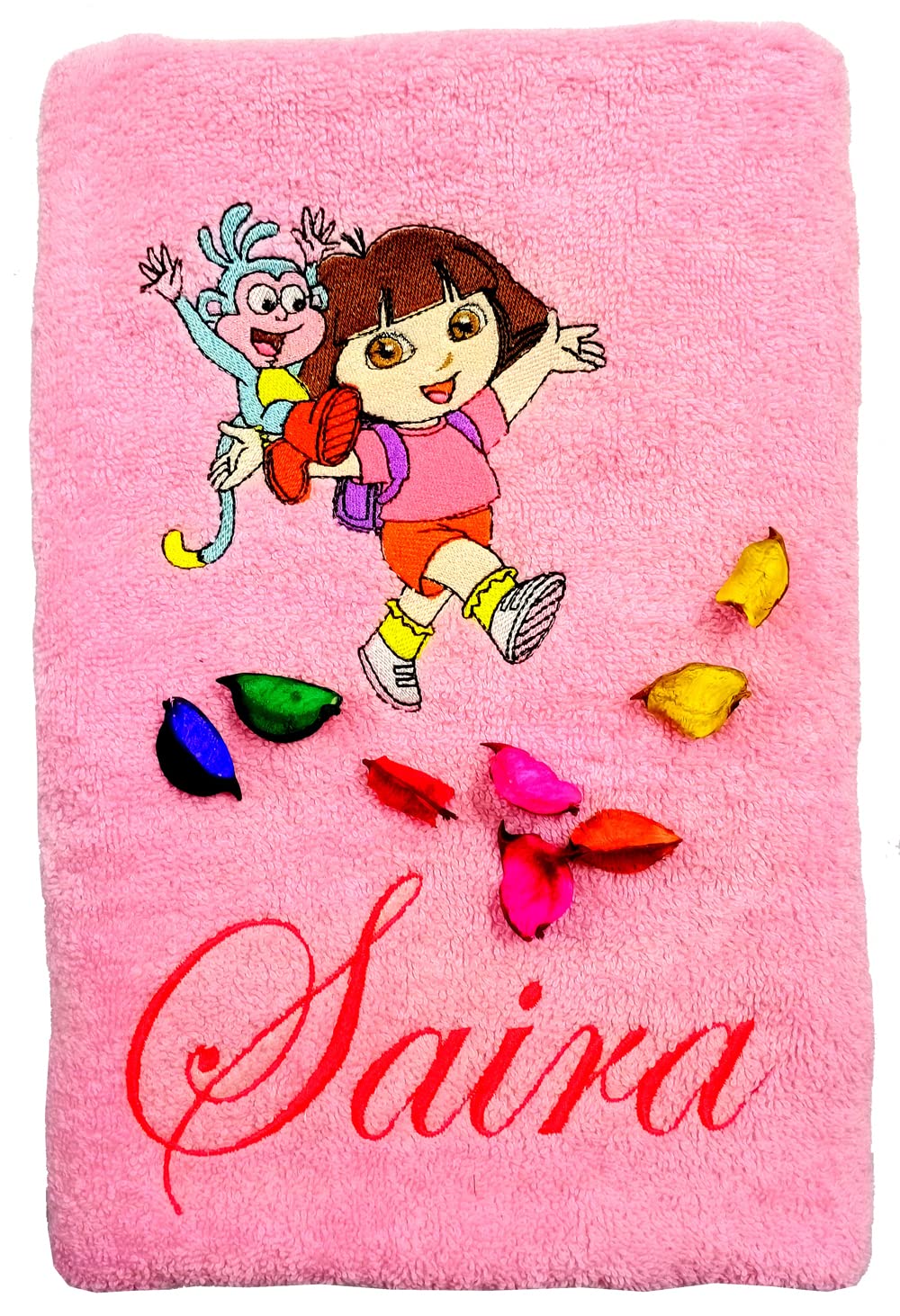 TurtleLittle, Cotton, Dora The Explorer Personalised Kids Bath Towel, 500 GSM (Set of 1, Purple)