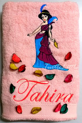 TurtleLittle, Cotton, Princess Jasmine with Magic Lamp Personalised Kids Bath Towel, 500 GSM(Set of 1, Pink)