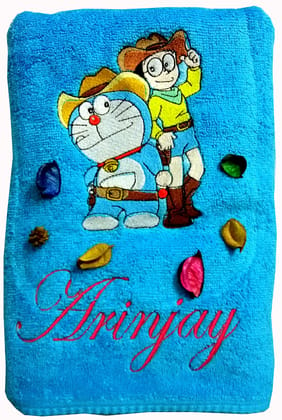 TurtleLittle, Cotton, Doraemon & Nobita Personalised Kids Bath Towel, 500 GSM (Set of 1, Blue)