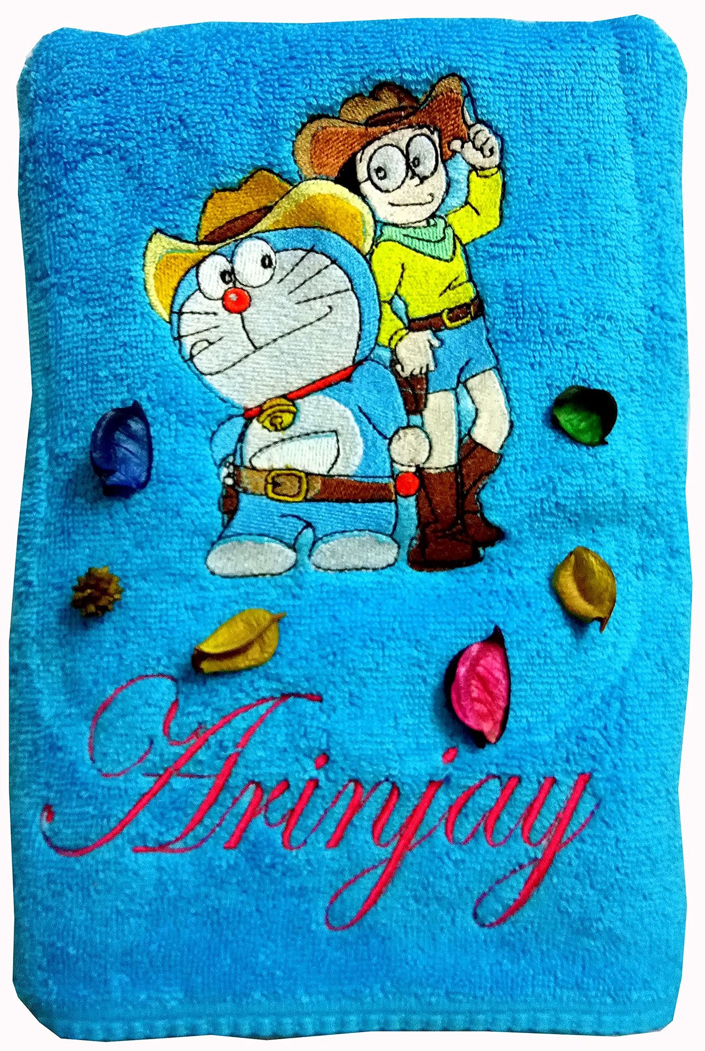 TurtleLittle, Cotton, Doraemon & Nobita Personalised Kids Bath Towel, 500 GSM (Set of 1, Blue)