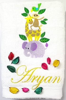 TurtleLittle, Cotton, Animals Personalised Kids Bath Towel, 500 GSM (Set of 1, White)