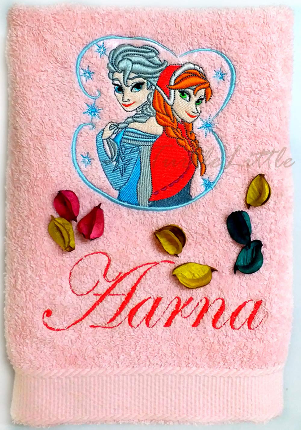 TurtleLittle, Cotton, Princess Sisters Personalised Kids Bath Towel, 500 GSM (Set of 1, Pink)