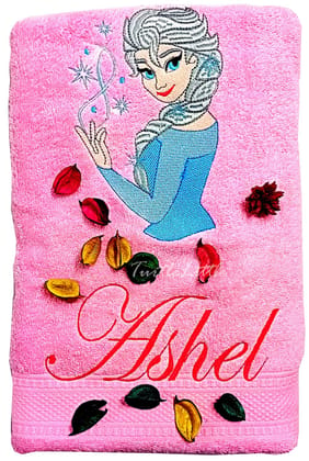 TurtleLittle, Cotton, Princess Personalised Kids Bath Towel, 500 GSM (Set of 1, Pink)