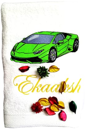 TurtleLittle, Cotton, Sports Car Personalised Kids Bath Towel, 500 GSM (Set of 1, White)