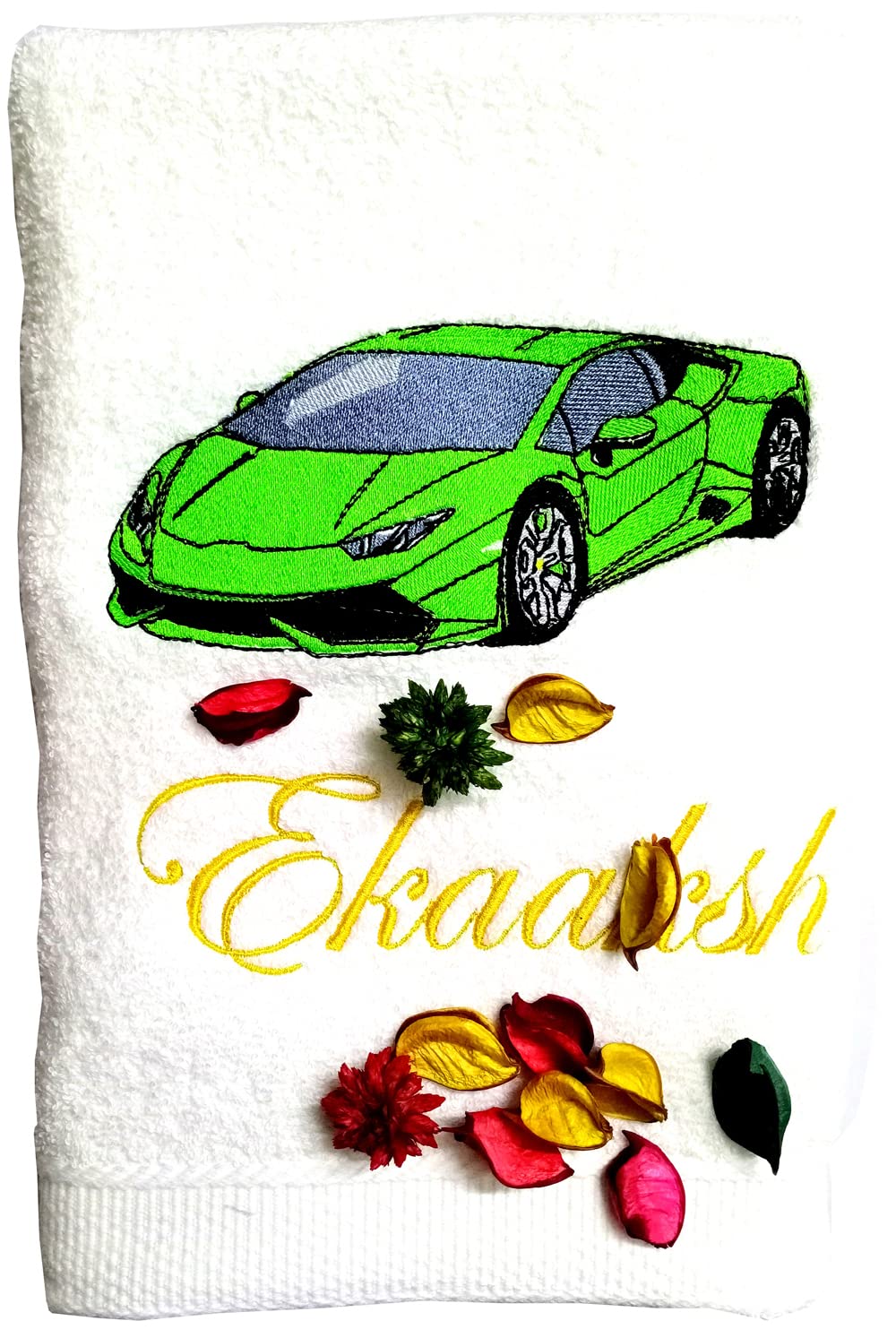 TurtleLittle, Cotton, Sports Car Personalised Kids Bath Towel, 500 GSM (Set of 1, White)